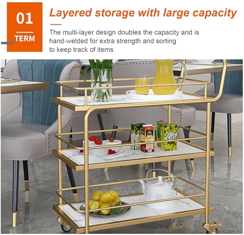 Carrito de bar multiusos de madera y metal con ruedas con bloqueo para cocina u hogar 2