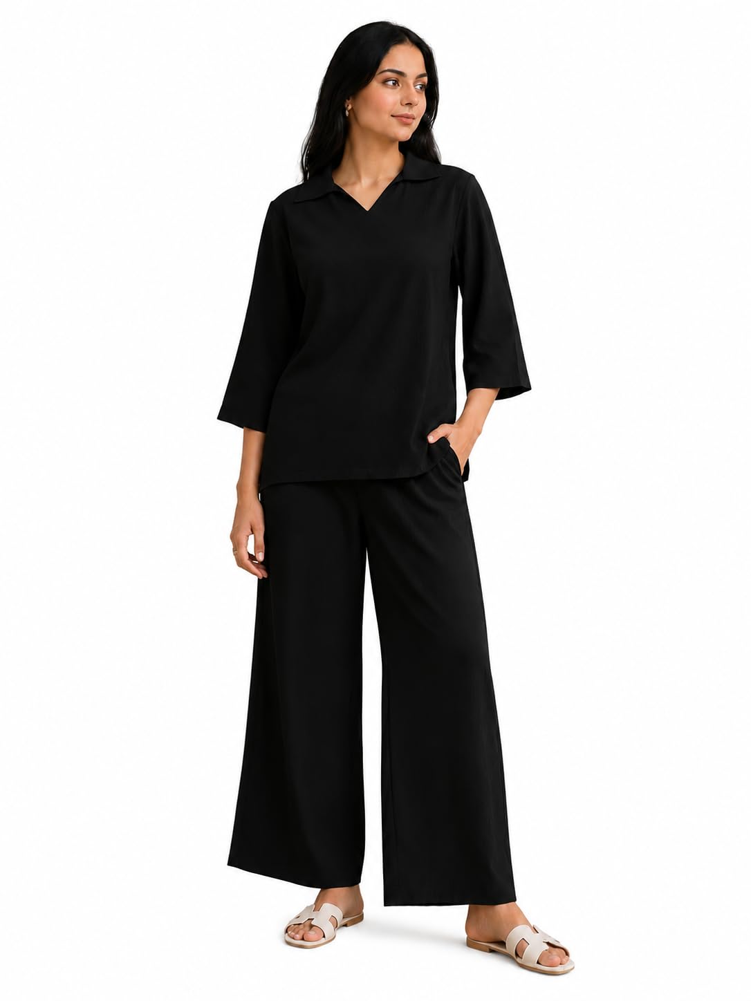 Women's Polyester Crush Top with Palazzo Set | Stylish Co-Ord Set for Women | Casual Wear, Office Wear, Daily Wear | Comfortable Top & Palazzo with Pocket-image-48