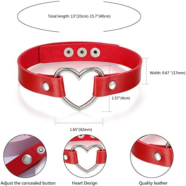 1 Piece RedPU Leather Choker Vintage Gothic Heart Leather Choker Vintage Punk Choker Necklace Punk Collar Neckband for Women Lady Teens Girls