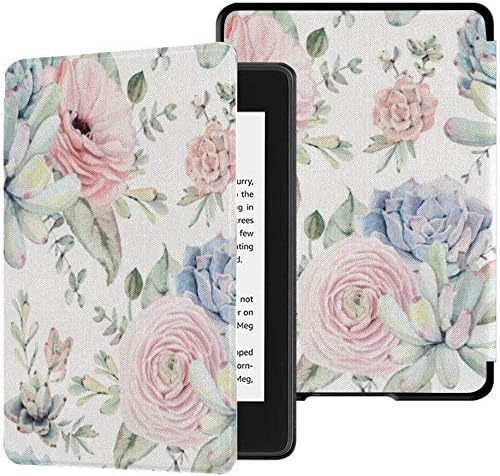 Colorful Star Slimshell Case for 6" Kindle Paperwhite 10th Generation 2018 - Cactus Flowers Pattern PU Leather Waterproof Covers for Kindle Paperwhite e-Reader Accessory - Succulent Flowers Print