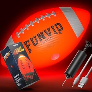 Funvip Football,Rechargeable Glow in The Dark Football for Kids-Size 6 Light Up Football with USB Charging,Gift Box,Ball Bag & Pump – Perfect Outdoor Sports & Birthday Gifts Toys for Boys Aged 7-15