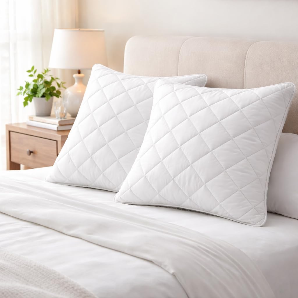 Quilted Pillow Protector – Soft Breathable Microfiber Pillow Cover Protector, Dust & Stain Resistant Pillow Protectors, Machine Washable Pillow Cover King (20" X 40") White