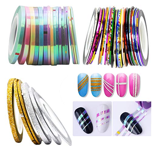 54 PCS Nail Art Striping Tape Lines Kit - 18 PCS Mermaid Candy Color Adhesive Sticker, 30 PCS Mixed Colors Rolls Striping Tape Line, 9 PCS Matte Texture Nail Art Striping Tape Line