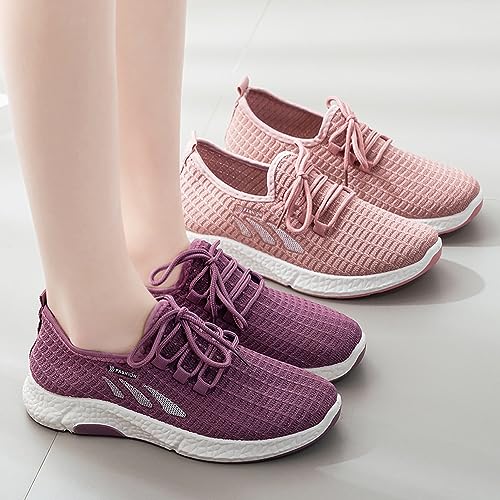 Domary Tênis de tricô leve para mulheres Tênis de caminhada respirável Sapatos de corrida casuais co