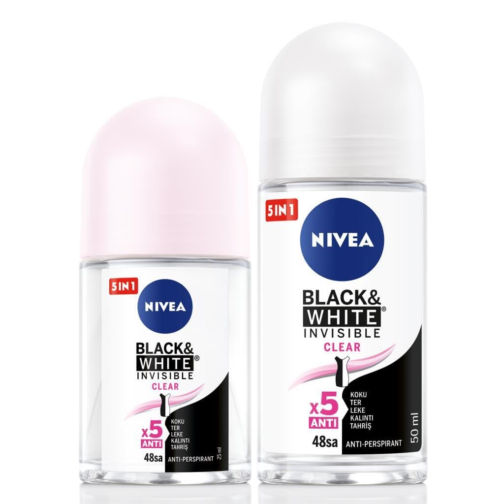 NIVEA Kadın Roll-on Deodorant Black&White Clear 50ml ve Mini Roll-on Black&White Clear 25ml