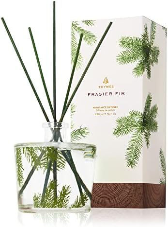 Thymes Frasier Fir Reed Diffuser Set – Includes Reeds, Fragrance Oil, and Frosted Glass Bottle – Fragrance Oil Diffuser – Room Fresheners – Luxury Home Decor – Green & Clear (Pine Needle, 7.75 fl oz) - Thumbnail 2