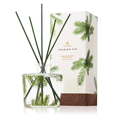 Thymes Frasier Fir Reed Diffuser Set – Includes Reeds, Fragrance Oil, and Frosted Glass Bottle – Fragrance Oil Diffuser – Room Fresheners – Luxury Home Decor – Green & Clear (Pine Needle, 7.75 fl oz) by Thymes - Used condition - US$51.43