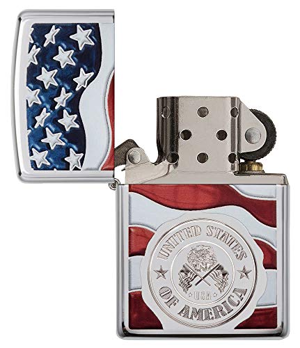 Image of Zippo America Stamp on Flag High Polish Chrome Pocket Lighter