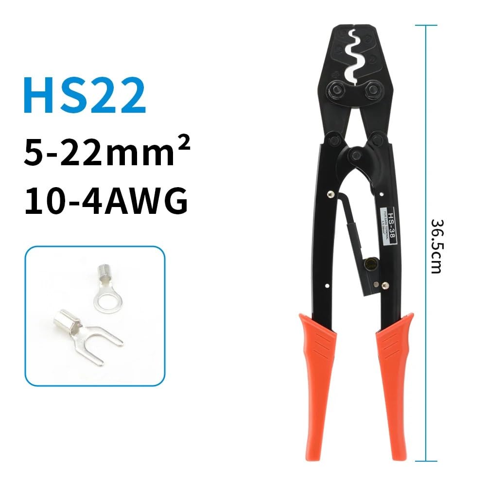 Ręczne szczypce do zaciskania końcówek nieizolowanych, zakres 1,25–38 mm, wygięty uchwyt(HS22)