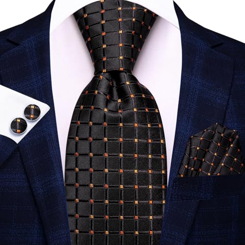 Image of Hi-Tie Men Ties Sets Silk Stripe Paisley Necktie Pocket Square Cufflinks for Business Wedding