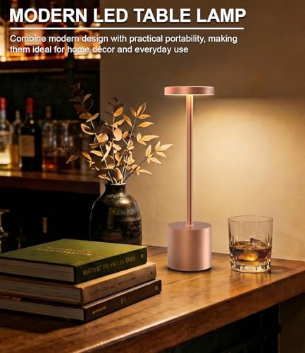 Image of Cordless Table Lamps Rechargeable Set of 2, Portable LED Desk Lamp, 5000mAh Battery Powered Wireless Table Light - 3 Color Dimmable Lighting for Restaurant Dining Patio Outdoor Bedroom(Rose Gold)