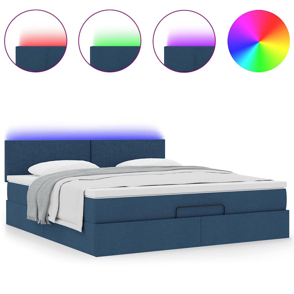 Cama otomana con colchón, 160 x 200 cm, cama de almacenamiento, en color azul, LED, cabecero de invitados, cama de invitados, comodidad para jóvenes y adultos, para dormitorios y habitaciones