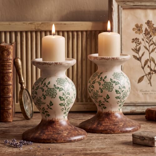 Patelai 2 Pcs Terracotta Pillar Candle Holders Floral Taper Candlestick