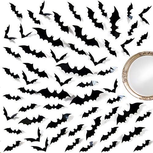 Ivenf Halloween Decorations Bat Wall Decals Stickers Decor, 60 Pack 3D Bats Window Decals, Bat Halloween Door Decor