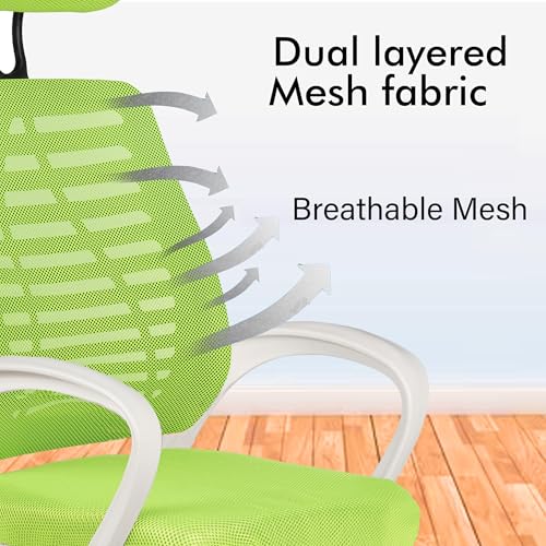 Image of Casa Copenhagen,Mesh Office Desk Chair,Rocking Ergonomic Computer Chair Adjustable High with Headrest and Comfortable Armrest Swivel - Indi Green & White Handle