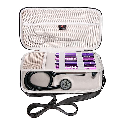 Mchoi Estojo Para Estetoscópio Com Ranhuras, Adequado 3M Littmann Classic Iii, Espaço Extra Curativos Médicos, Tesouras E Lanterna De Led, Preto, Apenas