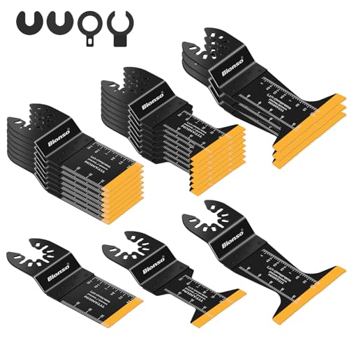 Image of Bionso 20PCS Titanium Oscillating Tool Blade Cuts Metal and Wood, Sharp and Durable Multitool Blades, Multi Tool Blades Kits, Oscillating Saw Blades Fit Dewalt Milwaukee Ryobi Makita