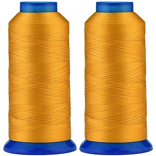 Selric [3000 Yards / 30 Colors Available] Pack of 2 UV Resistant High Strength Polyester Thread #69 T70 Size 210D/3 for Upholstery, Outdoor Market, Drapery, Beading, Purses, Leather (Jeans Yellow)