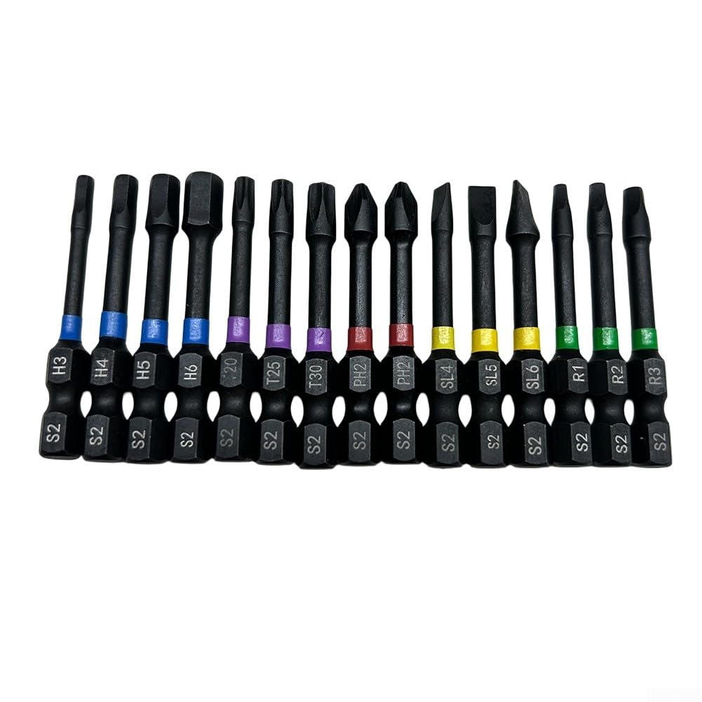 Zoegneer Juego de 15 puntas de destornillador magnéticas antideslizantes de aleación de acero PH2 SL R H 1/4 vástago hexagonal para destornillador de impacto, destornillador eléctrico, carpintería
