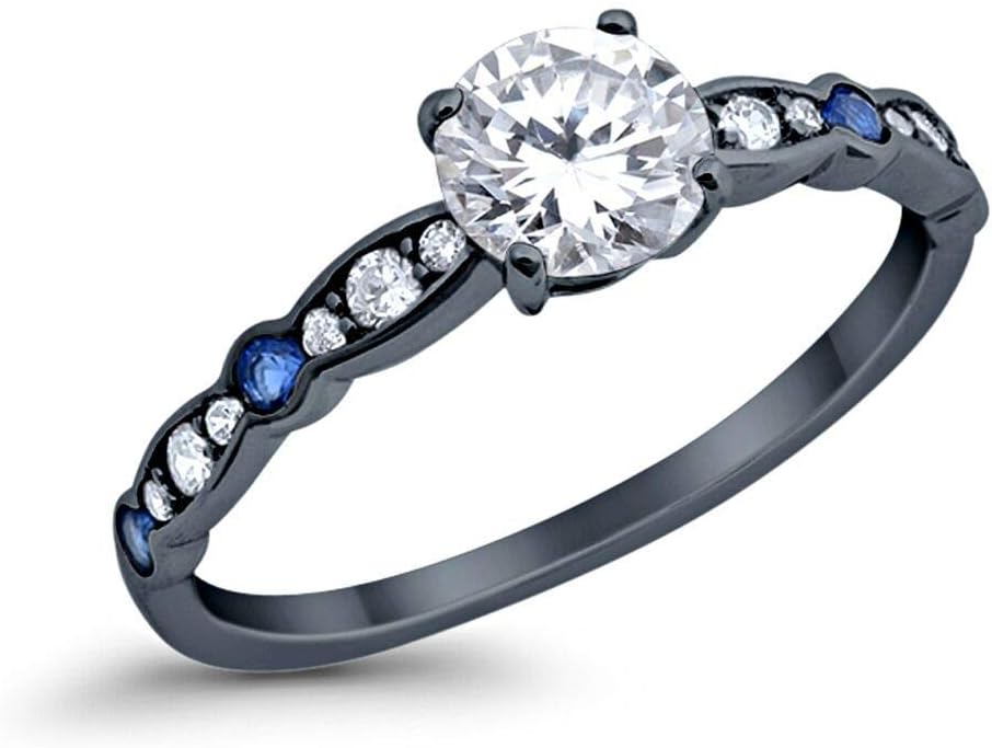 Fancy Wedding Engagement Ring Round Simulated Blue Sapphire Cubic Zirconia 925 Sterling Silver Choose Color