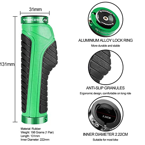Image of TOPCABIN Ergonomic Bike Grips - Widen Holding Rubber Grips with Aluminum LockGrips for Mountain & Road Bikes