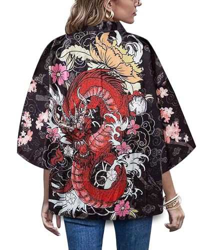 Image of LAI MENG FIVE CATS Women's Summer Cardigan Lightweight Kimono Floral Print Loose Cover up Casual Tops