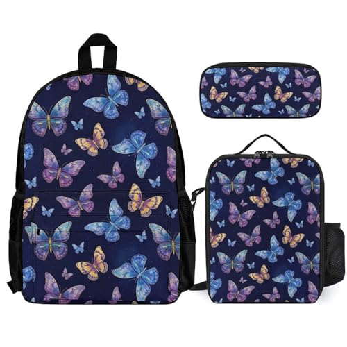 AMRANDOM Backpack Bookbag Set with Lunch Box Case Butterfly Backpack Casual Daypacks