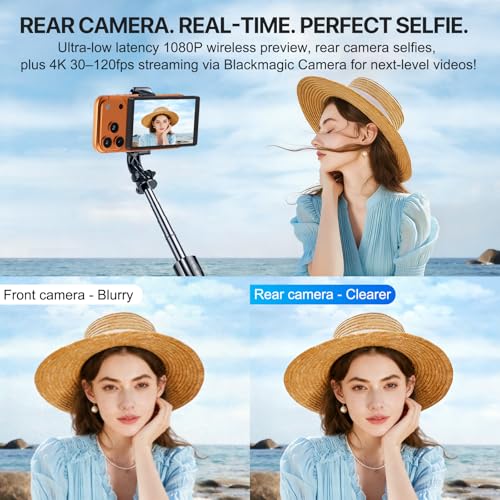 Image of 5 inch Selfie Monitor Screen iPhone 17,1080P Wireless Screen Mirroring Back Camera Monitor iPhone, Magnetic Selfie Screen with Headphone Jack, 2600mAh,100ft Remote for Vlog, Snaplylens for iPhone, Android