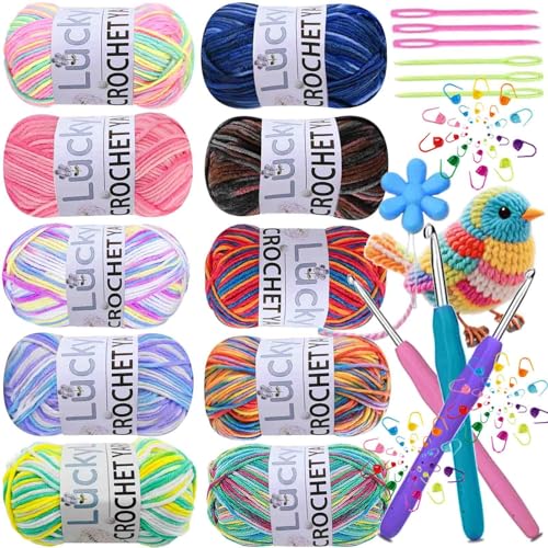 Fil à Tricoter 500 g (10 x 50 g), Multicolore Dégradé, Fil à Tricoter Acrylique Coloré Pour Chaussettes au Crochet, Echarpes, Mitaines, Pulls et Travaux...