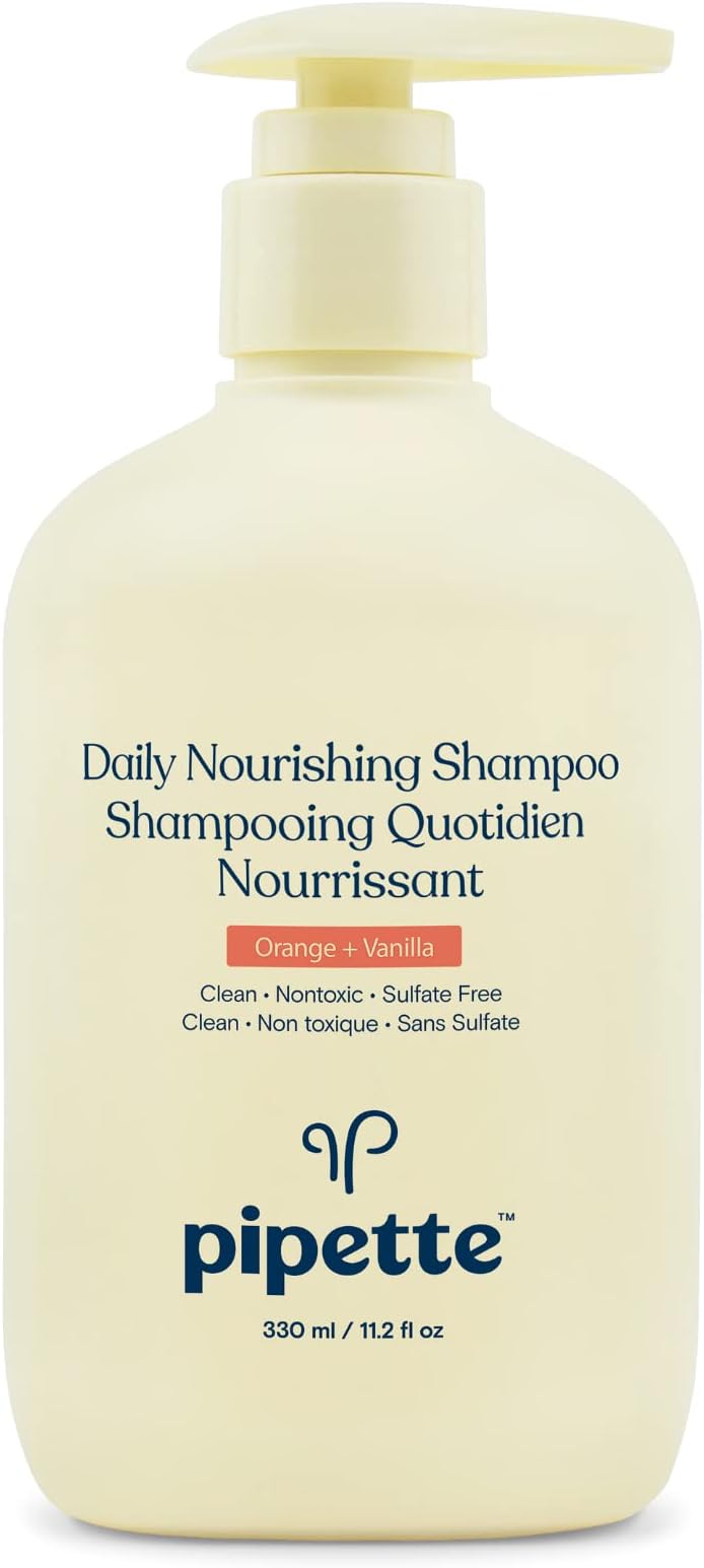 Pipette Daily Nourishing Shampoo - Tear Free Shampoo for Kids, Adds Moisture, 100% Plant-Derived Squalane and Quinoa, Orange + Vanilla Aroma, 11.2 fl oz