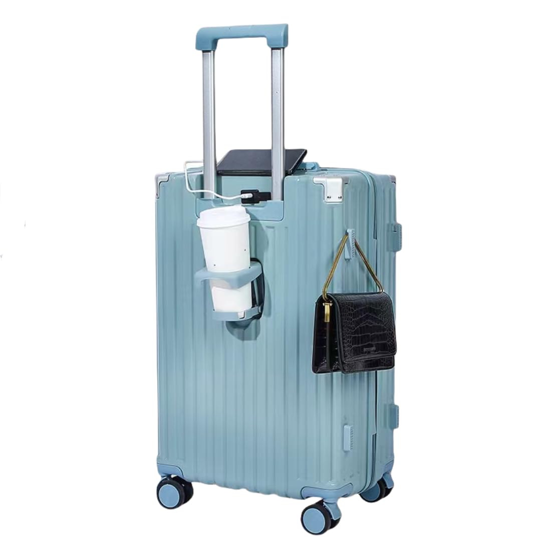 ELZEM ABS + PC Spinner Rueda Equipaje de mano con carga USB con Portavasos Puerto incorporado TSA bloqueo, Azul oscuro, 66 cm, Equipaje