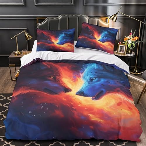 Housse de couette loup 3D parure de lit microfibre 200x200 - 6