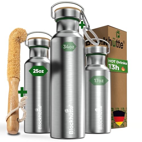 Blockhütte Vacuum Insulated Stainless Steel Water Bottle I 25 oz I Wide Mouth Metal Bottle for hot and cold drinks I BPA-Free I for Travel, School I Kids, Adults, Water Canteen, Sports, flask