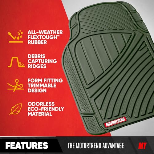 Image of Motor Trend FlexTough Performance All Weather Rubber Car Floor Mats - 3 Piece Floor Mats Automotive Liners for Cars Truck SUV, Heavy-Duty Waterproof (Green)