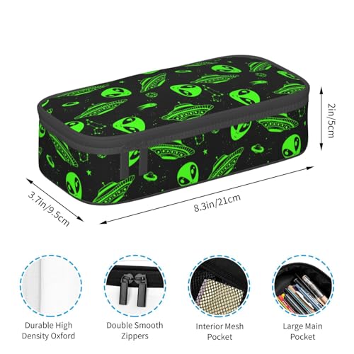 Image of Green Ufo Alien Star Large Pencil Case With Zipper Compartments Stationery Pencil Bag For Kids Teens Students School Supplies