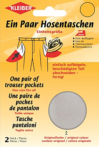 Ripara tasche in pochi minuti Kleiber - Tasche per Pantaloni sostitutive termoadesive, Grigio Chiaro