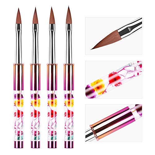 4Pcs/set Acrylic Nail Brush For Acrylic Powder Manicure Pedicure with Glitter Handle DIY Nail Art Professional Application Drawing (MULTICOLOR)