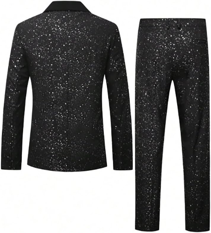 Men's Suit 2 Piece Sequin Suit Shawl Lapel One Button Tuxedos Party Prom Blazer Pant Set Club Wedding Party