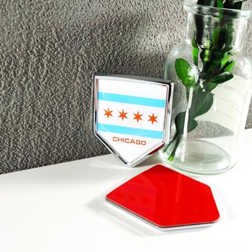 Image of Newperlite Chicago Flag Decal Sticker Car Emblem Chicago Flag Car Decoration Accessories Chrome Shield for Truck Vehicles Cars, 2 Pack