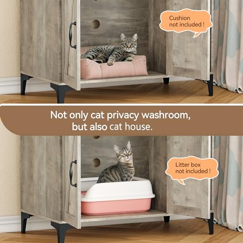 IDEALHOUSE Cat Litter Box Enclosure with Shelves and Doors,Wood Sturdy Hidden Litter Box Furniture,Indoor Cat House Furniture for Most of Litter Box,Litter Box Cabinet,Grey