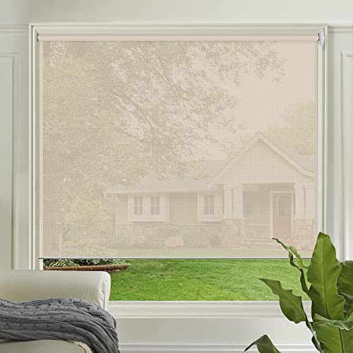 LETAU Solar Cordless Window Shades Blinds, Upgrade Light Filtering UV Protection, Flame Retardant, Water Proof, Beige, Window Roller Shades