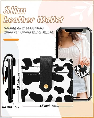 Image of Bistup Small Card Wallet for Women with Keychain, Cow | Clear ID Window, Compact Design for Daily Carry, Durable Material, Sturdy Keychain, Aesthetic