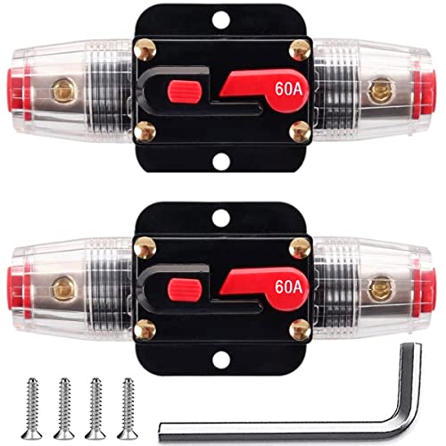 Greluma 2Pcs Fusibile di ripristino dell'interruttore automatico in linea da 60A, portafusibile di ripristino da 12V-24V DC 60A con ripristino manuale per la protezione del sistema audio per auto