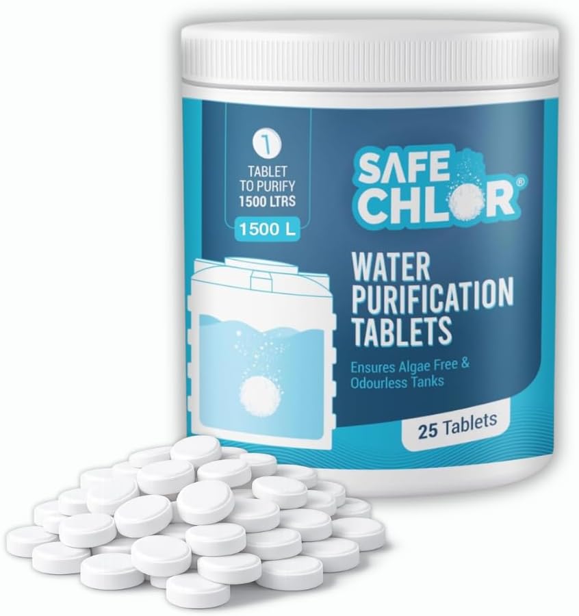 Safe Chlor Tab 1500 | Chlorine Tablets for Water Tank of 1500 Ltrs | Water Purification Tablets for Overhead, Underground Water Tanks |Stable Chlorine | 25 Tablets Economy Pack for Total 37500 Ltrs