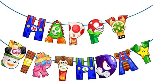 Kawaii Happy Birthday Banner Cute Cartoon Movie Banners Video Game Birthday Party Supplies for Boys Girls Kids Teens Baby Shower Birthday Party Decorations
