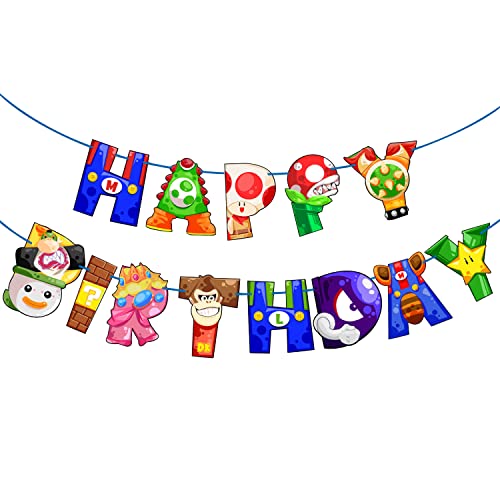 Kawaii Happy Birthday Banner Cute Cartoon Movie Banners Video Game Birthday Party Supplies For Boys Girls Kids Teens Baby Shower Birthday Party Decorations #TOP1