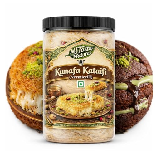 MJ TASTE NATURAL Kunafa Semiya Roasted Vermicelli, 2-in-1 Cream Cheese & Pistachio, Chocolate Kunafa, Quick Cooking, No Preservatives, Vegetarian (300g pack 1)