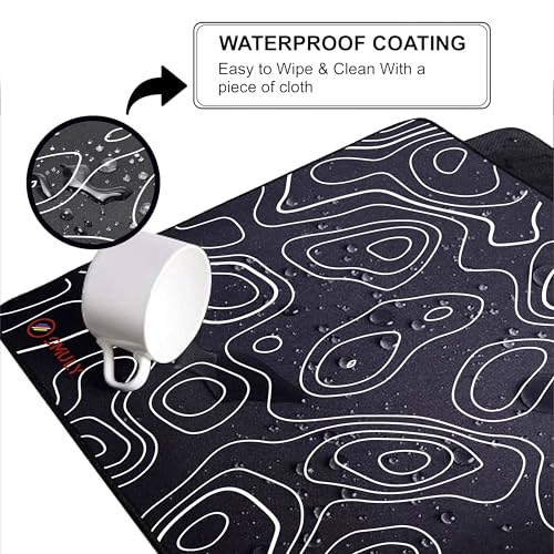 Image of Black Contour Line Mouse Pad 12x32 Inch 3mm Extended Gaming Desk Mat with Anti-Slip Rubber Base Mousepad for Smooth Surface Desk pad for PC & Laptop Use Waterproof & Stiched (Black /White)Deskpad