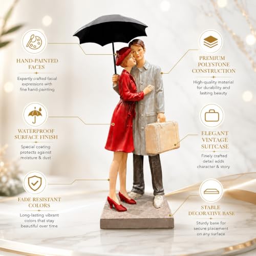 Image of ARMONIA Romantic Umbrella Couple Figurine Showpiece for Home Decor| Polystone Love Statue |Elegant Sculpture for Anniversary,Valentine's Day,Wedding & Gift Items 14.9 Inches