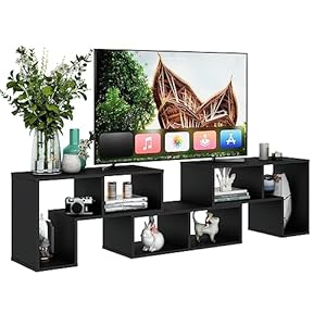 Tangkula 3 Pieces Console TV Stand, Free-Combination Entertainment Center for 50 55 60 65 Inch TV, Minimalist Modern TV Media Stand, DIY Open Storage Bookcase Shelf for Living Room (Black)